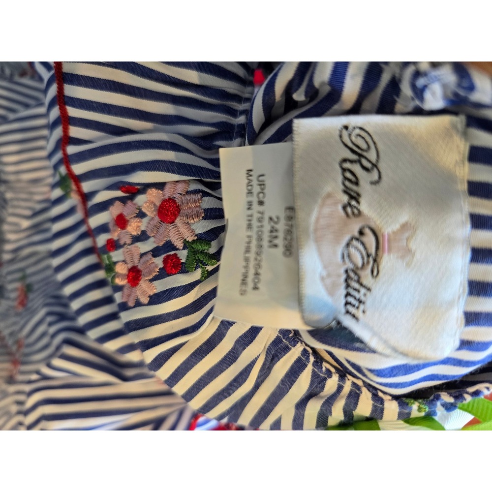 Rare Editions Toddler Girls Blue White Striped Floral Embroidered Outfit Set 24M - Picture 4 of 6